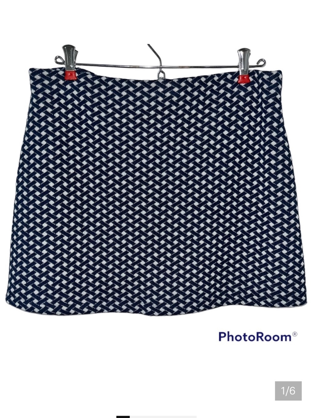NWT ZARA Navy Blue & White Lattice Pattern Knit Mini Skirt Medium - Large